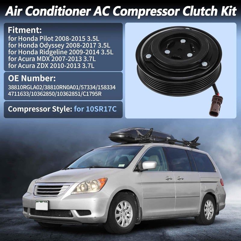 HEROFFIX Air Conditioner AC Compressor Clutch Kit for Honda Pilot 08-15 for Honda Odyssey Ridgeline 3.5L for Acura MDX ZDX 3.7L AC Compressor Clutch Set for 10SR17C Compressor 38810RGLA02 - Image 2